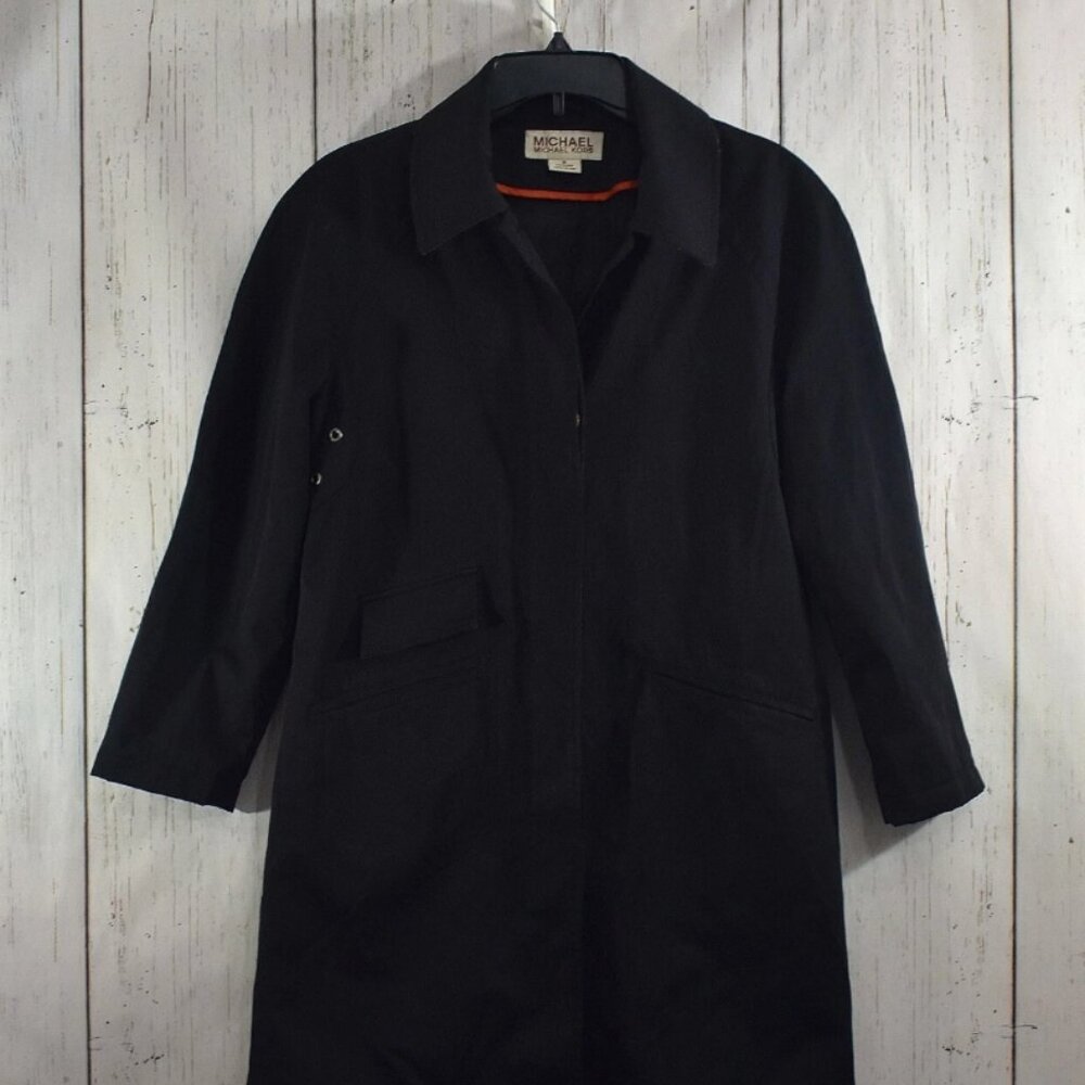 Women's Michael Kors Long Raincoat Jacket MEDIUM Black